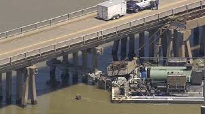 Barge Strikes Pelican Island Bridge In Galveston Texas